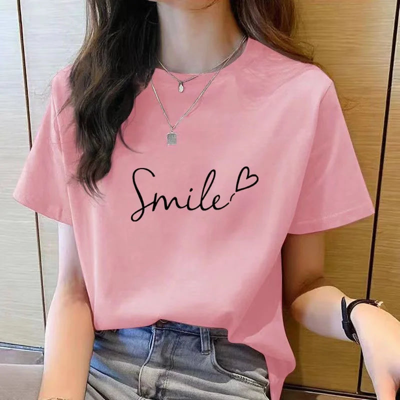 tshirt women top short sleeve t shirts New Korean t shirt for Women t shirt Round Neck Fashion tshirt woman tops printed