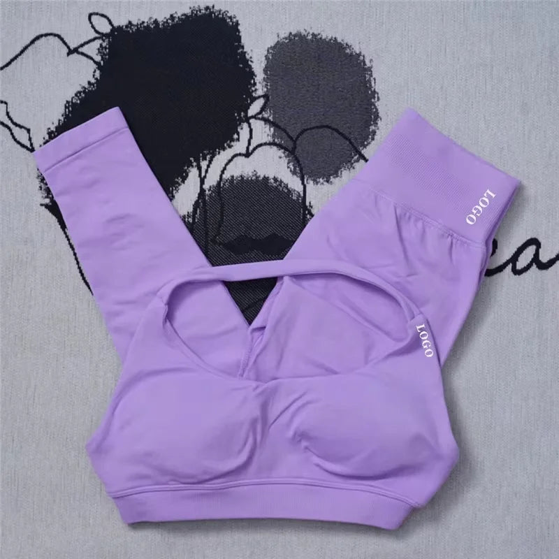 2Pcs Women's Gym Yoga Set Seamless High Waist Leggings Sports Bra Top Workout Outfit Fitness Activewear Running Training Clothes