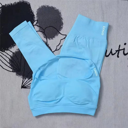 2Pcs Women's Gym Yoga Set Seamless High Waist Leggings Sports Bra Top Workout Outfit Fitness Activewear Running Training Clothes