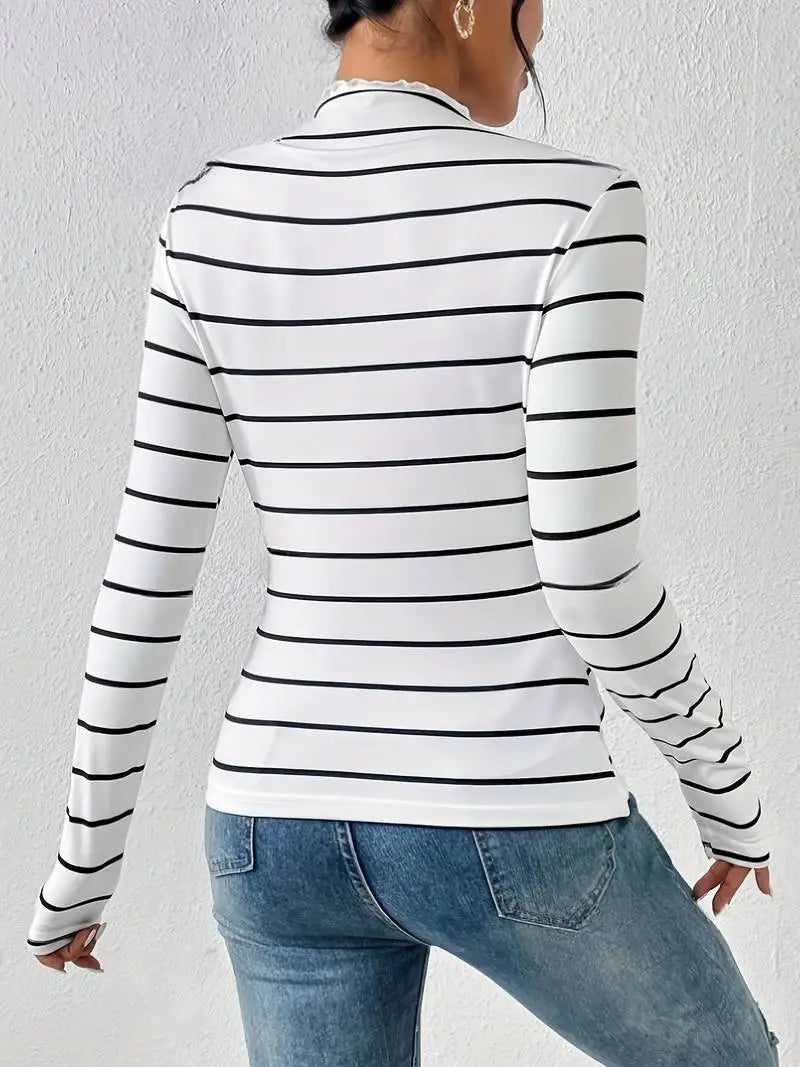 Autumn and winter striped elegance long-sleeved women's T-shirt