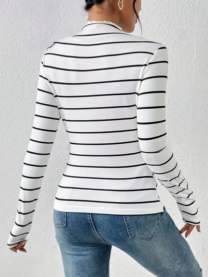 Autumn and winter striped elegance long-sleeved women's T-shirt