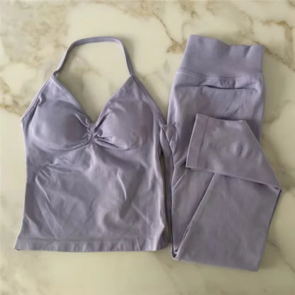 2Pcs Women's Gym Yoga Set Seamless High Waist Leggings Sports Bra Top Workout Outfit Fitness Activewear Running Training Clothes