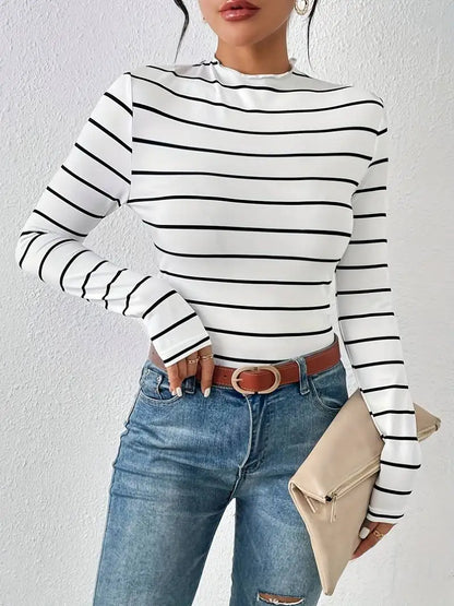 Autumn and winter striped elegance long-sleeved women's T-shirt