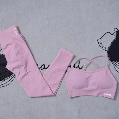 2Pcs Women's Gym Yoga Set Seamless High Waist Leggings Sports Bra Top Workout Outfit Fitness Activewear Running Training Clothes