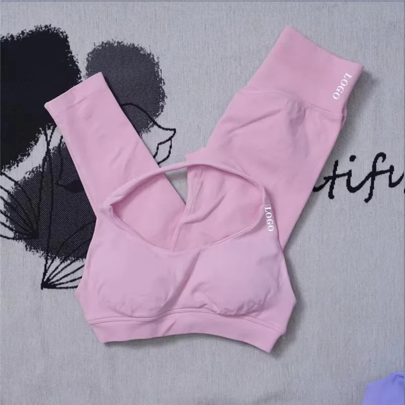 2Pcs Women's Gym Yoga Set Seamless High Waist Leggings Sports Bra Top Workout Outfit Fitness Activewear Running Training Clothes