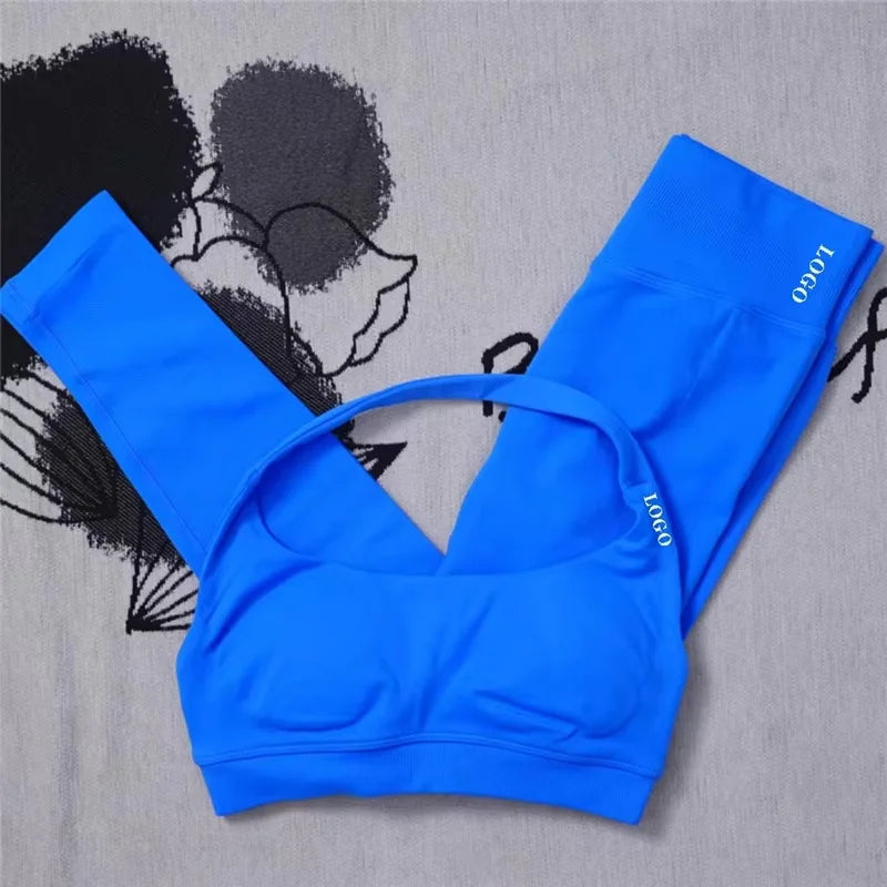 2Pcs Women's Gym Yoga Set Seamless High Waist Leggings Sports Bra Top Workout Outfit Fitness Activewear Running Training Clothes