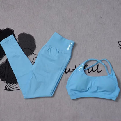 2Pcs Women's Gym Yoga Set Seamless High Waist Leggings Sports Bra Top Workout Outfit Fitness Activewear Running Training Clothes