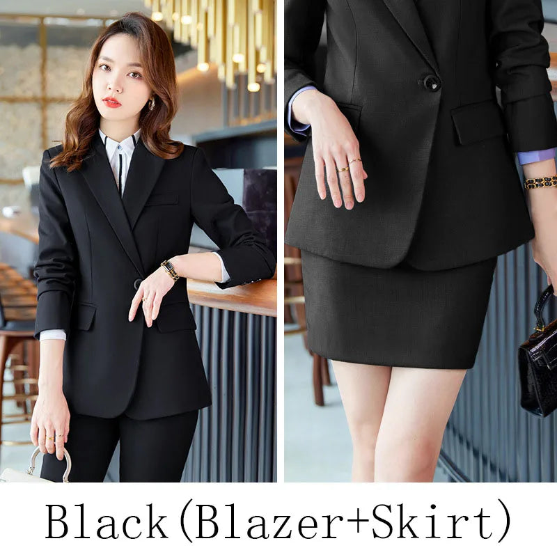 Elegant Women Spring 2025 New Style Professional Suit Single Button Slim Blazer And Skirts & Pants Office Ladies Work Wear