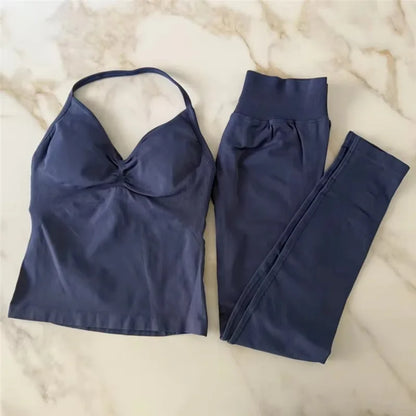 2Pcs Women's Gym Yoga Set Seamless High Waist Leggings Sports Bra Top Workout Outfit Fitness Activewear Running Training Clothes