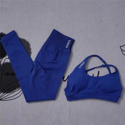 2Pcs Women's Gym Yoga Set Seamless High Waist Leggings Sports Bra Top Workout Outfit Fitness Activewear Running Training Clothes