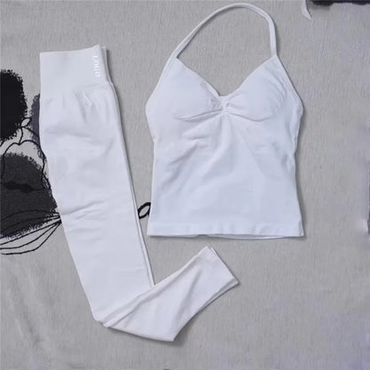 2Pcs Women's Gym Yoga Set Seamless High Waist Leggings Sports Bra Top Workout Outfit Fitness Activewear Running Training Clothes