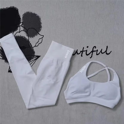 2Pcs Women's Gym Yoga Set Seamless High Waist Leggings Sports Bra Top Workout Outfit Fitness Activewear Running Training Clothes