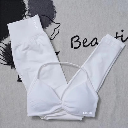 2Pcs Women's Gym Yoga Set Seamless High Waist Leggings Sports Bra Top Workout Outfit Fitness Activewear Running Training Clothes