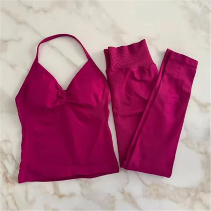 2Pcs Women's Gym Yoga Set Seamless High Waist Leggings Sports Bra Top Workout Outfit Fitness Activewear Running Training Clothes