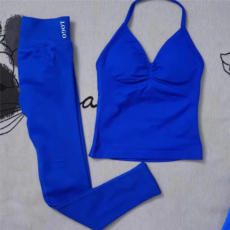 2Pcs Women's Gym Yoga Set Seamless High Waist Leggings Sports Bra Top Workout Outfit Fitness Activewear Running Training Clothes