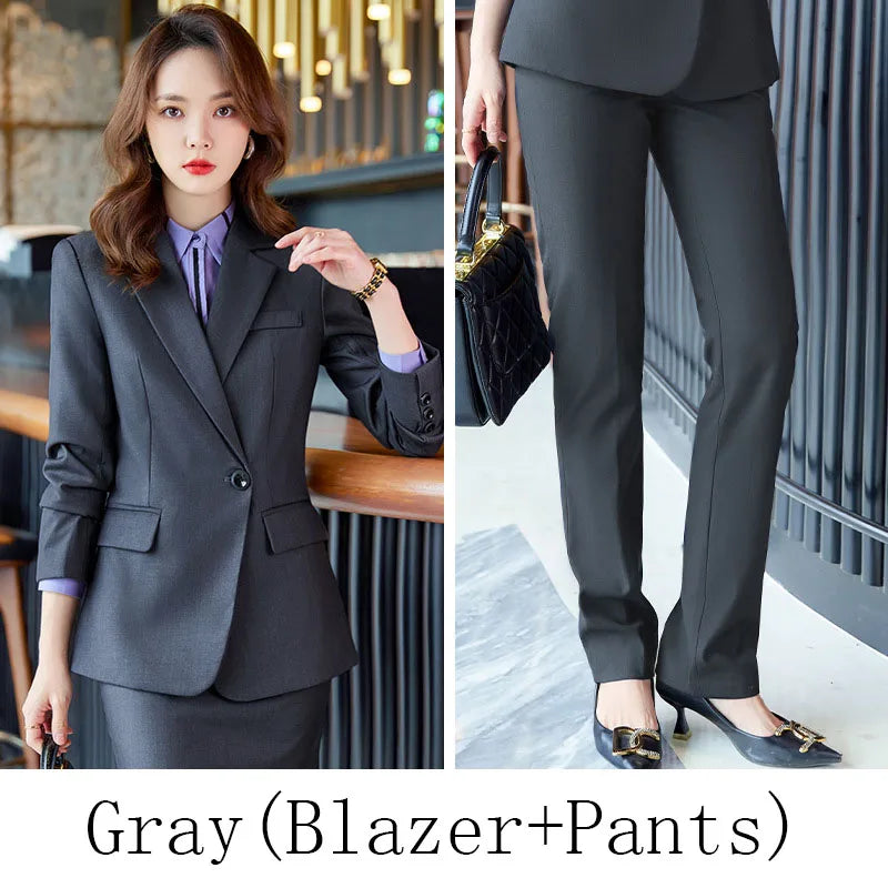 Elegant Women Spring 2025 New Style Professional Suit Single Button Slim Blazer And Skirts & Pants Office Ladies Work Wear