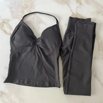 2Pcs Women's Gym Yoga Set Seamless High Waist Leggings Sports Bra Top Workout Outfit Fitness Activewear Running Training Clothes