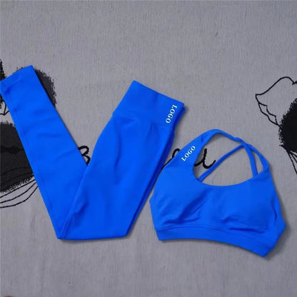 2Pcs Women's Gym Yoga Set Seamless High Waist Leggings Sports Bra Top Workout Outfit Fitness Activewear Running Training Clothes