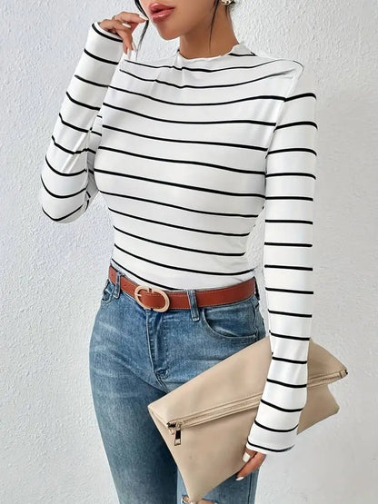 Autumn and winter striped elegance long-sleeved women's T-shirt