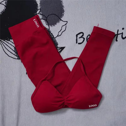 2Pcs Women's Gym Yoga Set Seamless High Waist Leggings Sports Bra Top Workout Outfit Fitness Activewear Running Training Clothes