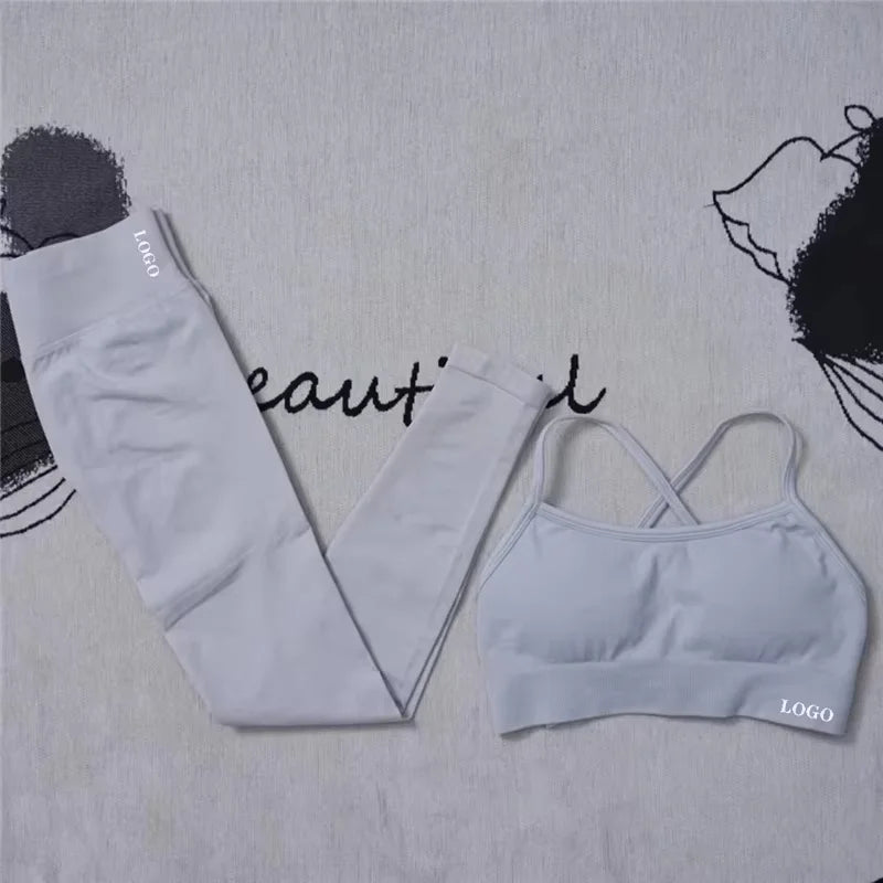 2Pcs Women's Gym Yoga Set Seamless High Waist Leggings Sports Bra Top Workout Outfit Fitness Activewear Running Training Clothes