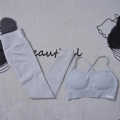 2Pcs Women's Gym Yoga Set Seamless High Waist Leggings Sports Bra Top Workout Outfit Fitness Activewear Running Training Clothes