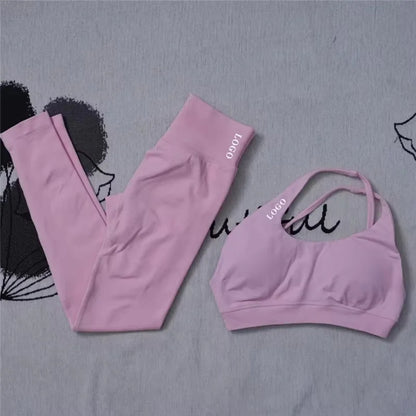 2Pcs Women's Gym Yoga Set Seamless High Waist Leggings Sports Bra Top Workout Outfit Fitness Activewear Running Training Clothes