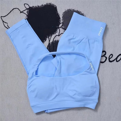 2Pcs Women's Gym Yoga Set Seamless High Waist Leggings Sports Bra Top Workout Outfit Fitness Activewear Running Training Clothes