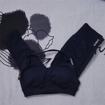 2Pcs Women's Gym Yoga Set Seamless High Waist Leggings Sports Bra Top Workout Outfit Fitness Activewear Running Training Clothes