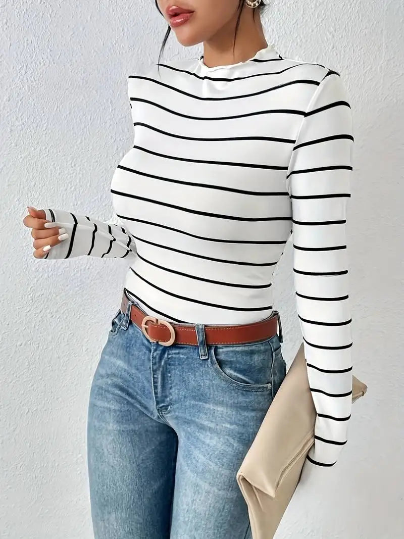 Autumn and winter striped elegance long-sleeved women's T-shirt