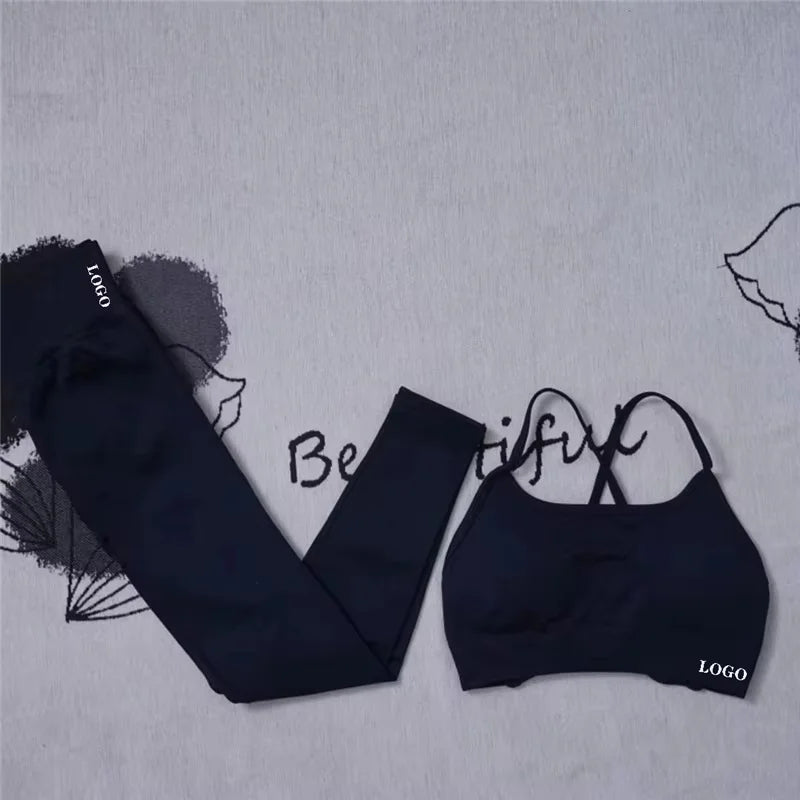 2Pcs Women's Gym Yoga Set Seamless High Waist Leggings Sports Bra Top Workout Outfit Fitness Activewear Running Training Clothes