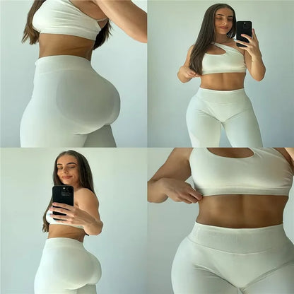 2Pcs Women's Gym Yoga Set Seamless High Waist Leggings Sports Bra Top Workout Outfit Fitness Activewear Running Training Clothes