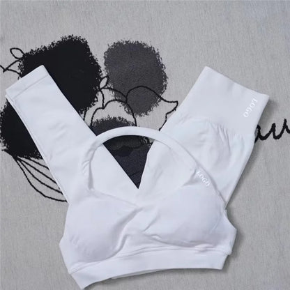 2Pcs Women's Gym Yoga Set Seamless High Waist Leggings Sports Bra Top Workout Outfit Fitness Activewear Running Training Clothes