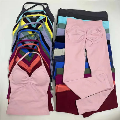 2Pcs Women's Gym Yoga Set Seamless High Waist Leggings Sports Bra Top Workout Outfit Fitness Activewear Running Training Clothes