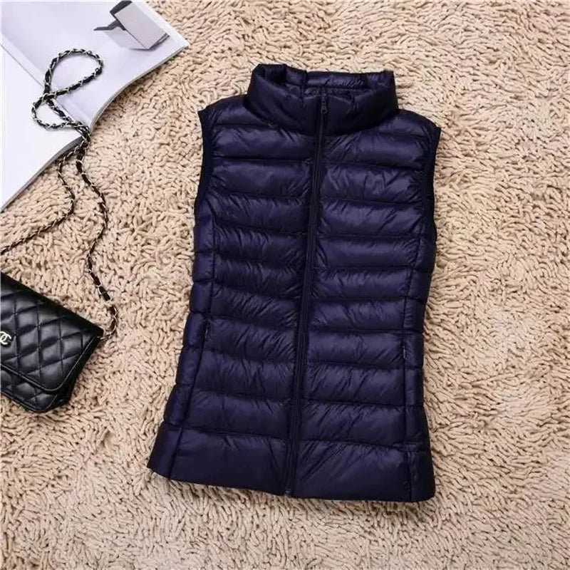 2024 New Women Ultra Light Down Vests Slim Sleeveless Jacket Portable Girl Lightweight Windproof Waistcoat Female Tank Tops Coat
