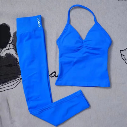 2Pcs Women's Gym Yoga Set Seamless High Waist Leggings Sports Bra Top Workout Outfit Fitness Activewear Running Training Clothes