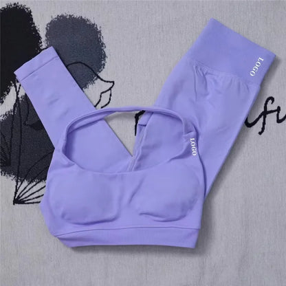 2Pcs Women's Gym Yoga Set Seamless High Waist Leggings Sports Bra Top Workout Outfit Fitness Activewear Running Training Clothes