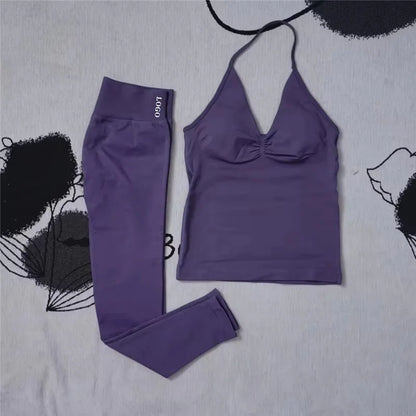 2Pcs Women's Gym Yoga Set Seamless High Waist Leggings Sports Bra Top Workout Outfit Fitness Activewear Running Training Clothes