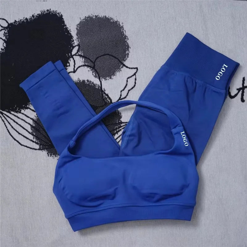 2Pcs Women's Gym Yoga Set Seamless High Waist Leggings Sports Bra Top Workout Outfit Fitness Activewear Running Training Clothes