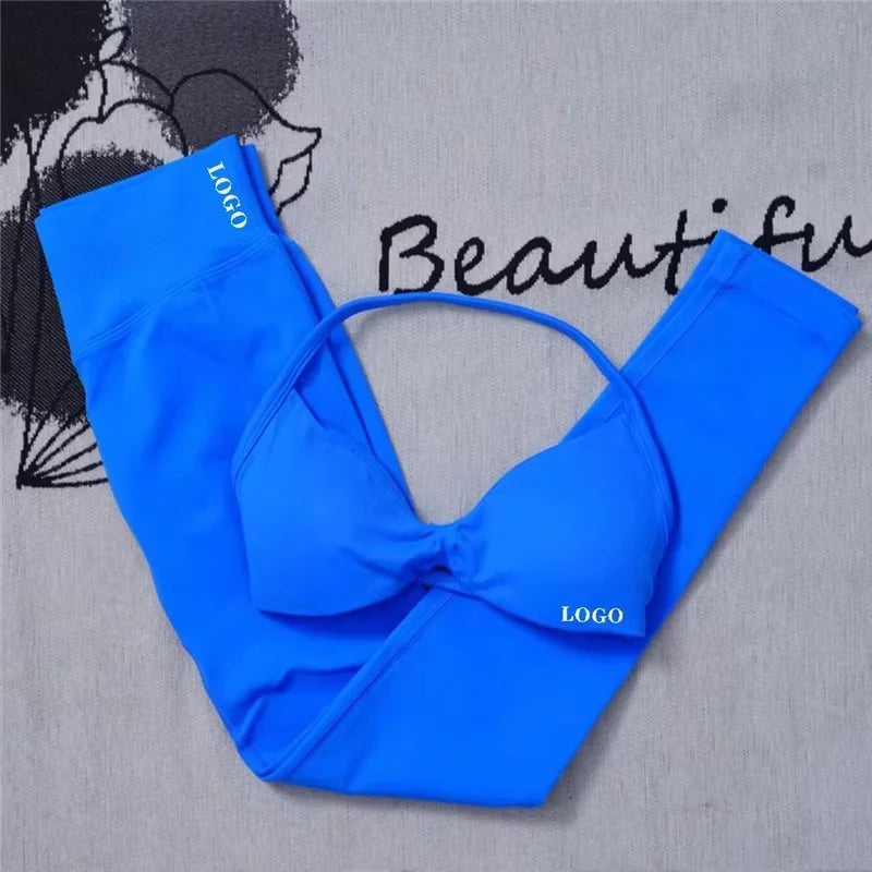 2Pcs Women's Gym Yoga Set Seamless High Waist Leggings Sports Bra Top Workout Outfit Fitness Activewear Running Training Clothes