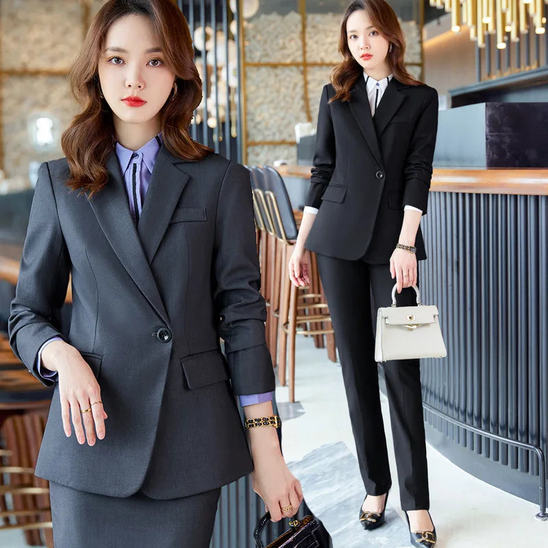 Elegant Women Spring 2025 New Style Professional Suit Single Button Slim Blazer And Skirts & Pants Office Ladies Work Wear