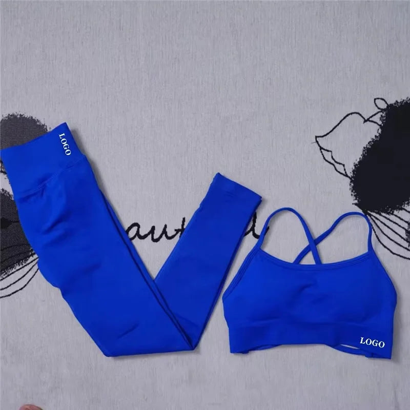 2Pcs Women's Gym Yoga Set Seamless High Waist Leggings Sports Bra Top Workout Outfit Fitness Activewear Running Training Clothes