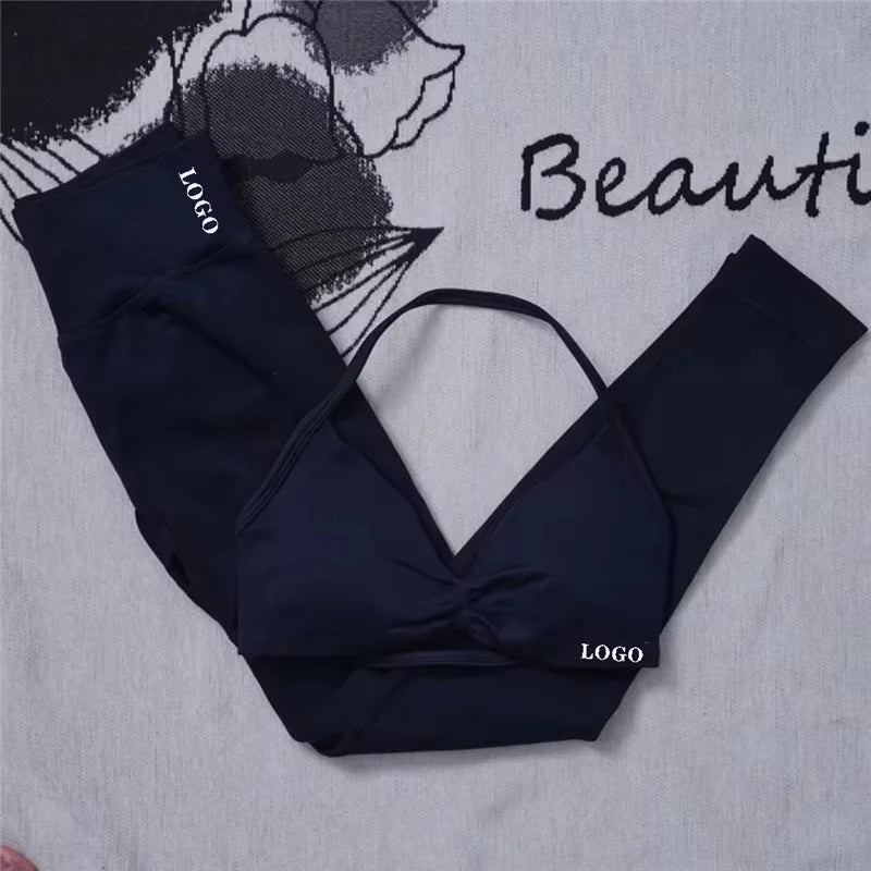 2Pcs Women's Gym Yoga Set Seamless High Waist Leggings Sports Bra Top Workout Outfit Fitness Activewear Running Training Clothes