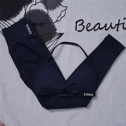 2Pcs Women's Gym Yoga Set Seamless High Waist Leggings Sports Bra Top Workout Outfit Fitness Activewear Running Training Clothes