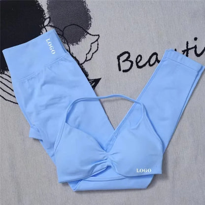 2Pcs Women's Gym Yoga Set Seamless High Waist Leggings Sports Bra Top Workout Outfit Fitness Activewear Running Training Clothes